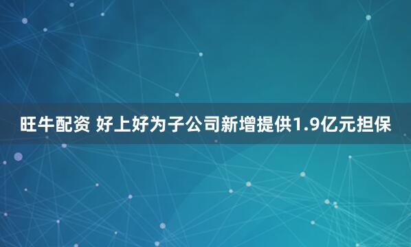 旺牛配资 好上好为子公司新增提供1.9亿元担保